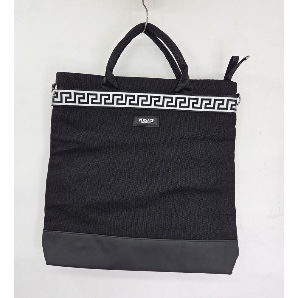 Versace Fragrances Black Canvas Bag Travel Handbag Overnight Shoulder Tote New